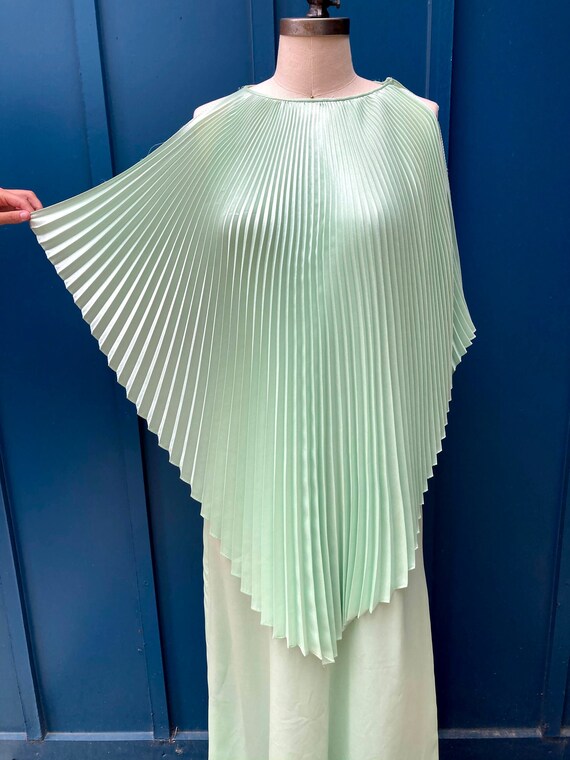 1970's Mint Satin Evening Gown