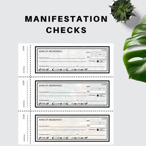 Abundance Checks, Manifestation Checks, Law of Attraction Blank Checks to Manifest Money, Vision Board Party Supplies, Bank of the Universe