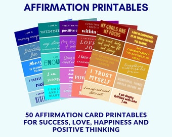Positive Daily I Am Affirmation Cards Printables for Self-Love, Gratitude, Success, Money and Vision Board, Shadow Work, Manifestation Tools
