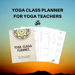 May include: A yoga class planner for teachers and instructors. The cover features a mandala design with yellow, gray, and white colors. The text "Yoga Class Planner" is written in black on a beige background.