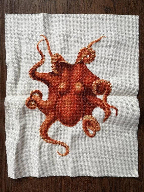 Octopus Cross Stitch Pattern, Cephalopod Cross Stitch, Vintage Cross Stitch, Science Cross Stitch, Ocean Cross Stitch, Nature Cross Stitch