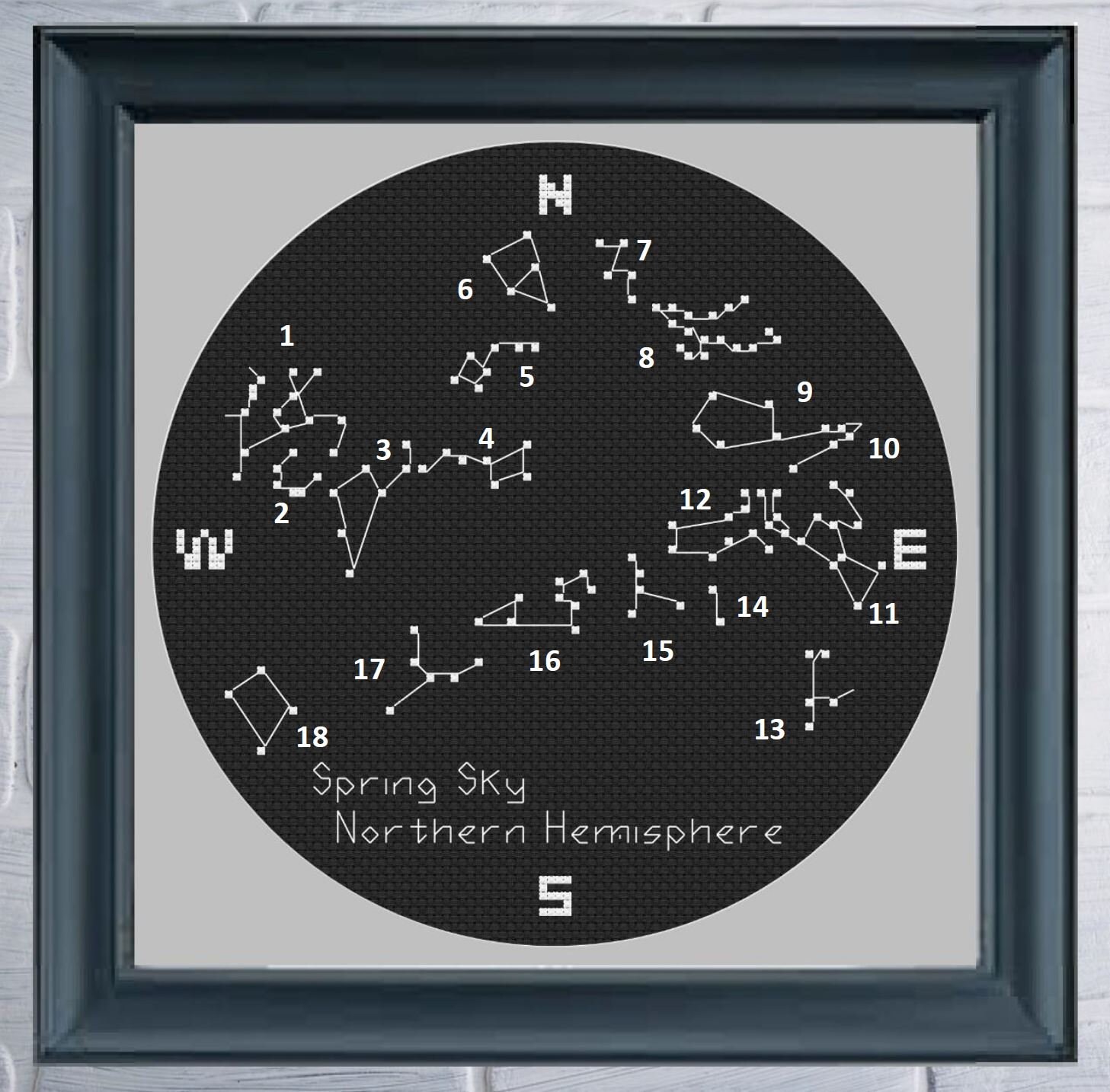 Spring Night Sky Cross Stitch Pattern Constellations Cross Etsy