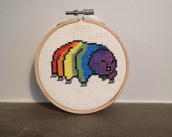 Mini Rainbow Tardigrade Cross Stitch Pattern, Pride Cross Stitch, Science Cross Stitch, Queer cross stitch, Gay Cross Stitch, Pride Gift