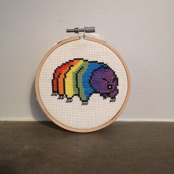 Mini Rainbow Tardigrade Cross Stitch Pattern, Pride Cross Stitch, Science Cross Stitch, Queer cross stitch, Gay Cross Stitch, Pride Gift