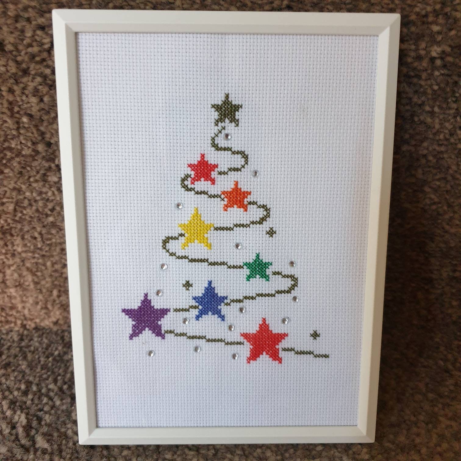 Completed Cross Stitch Christmas Tree Picture Etsy