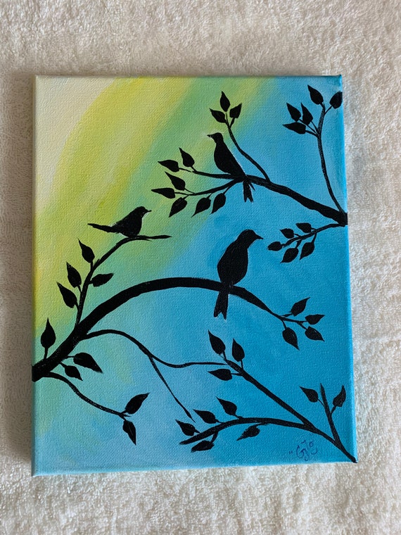 Bird Silhouette 8x10, Acrylic Painting, on Canvas