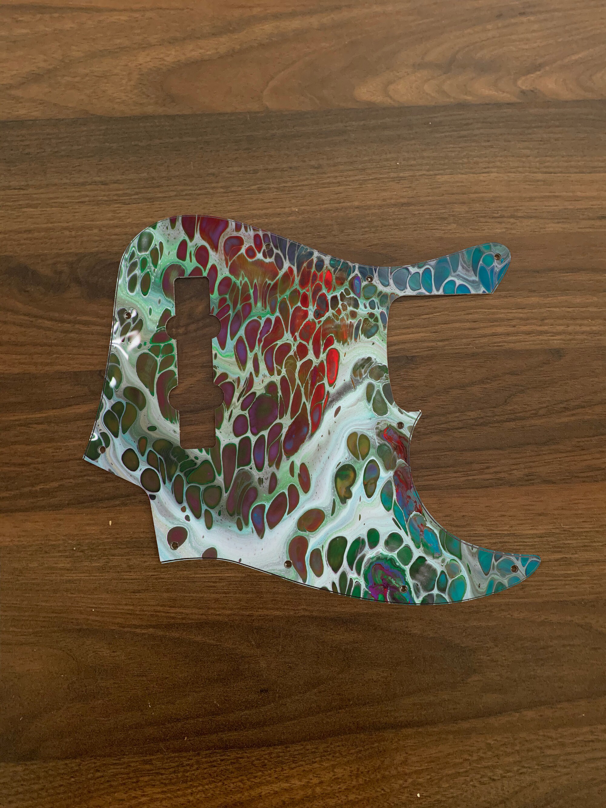 Jazz Bass, graphic printed custom pickguard. Lizard King
