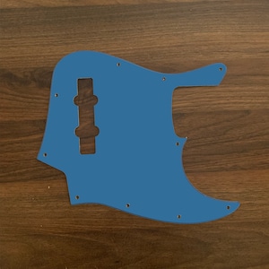 Solid Color Jazz Bass, graphic printed custom pickguard. Crystal Lake Placid Blue