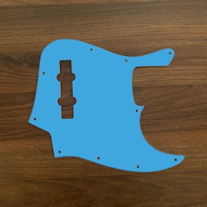 Solid Color Jazz Bass, graphic printed custom pickguard. Electric Miami Blue