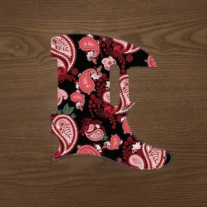 Tele or Strat  Pick Guard Vintage Paisley, Red and Black