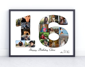 16th Birthday Custom Photo Collage Gift. Birthday Gift for a Sister, Brother, Daughter, Son or Best Friend.