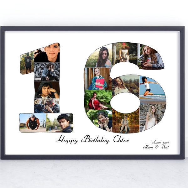 16th Birthday Custom Photo Collage Gift. Birthday Gift for a Sister, Brother, Daughter, Son or Best Friend.