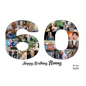 60th Birthday Custom Photo Collage Gift. Birthday Gift for Father, Mother, Grandad, Grandmother, Nana, Nanny. image 3