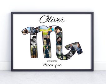Scorpio Photo Collage. Personalised Zodiac Sign Photo Collage Gift. Birthday Gift for Him or Her. Gift for Husband, Wife.