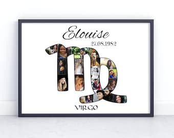 Virgo. Personalised Virgo Zodiac Sign Photo Collage Gift. Birthday Gift for Him or Her. Gift for Husband, Wife.