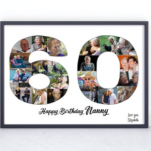 60th Birthday Custom Photo Collage Gift. Birthday Gift for Father, Mother, Grandad, Grandmother, Nana, Nanny. image 1