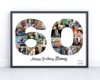 60th Birthday Custom Photo Collage Gift. Birthday Gift for Father, Mother, Grandad, Grandmother, Nana, Nanny.