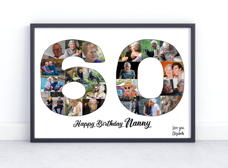 60th Birthday Custom Photo Collage Gift. Birthday Gift for Father, Mother, Grandad, Grandmother, Nana, Nanny. image 1