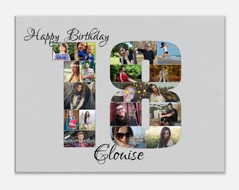 18th Birthday Personalised Photo Collage Canvas Print Gift | Birthday or Anniversary Gift | Daughter, Son, Friend | Wall Art | Home Decor