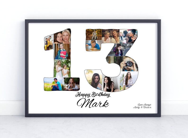 13th Birthday Custom Photo Collage Gift. Birthday Gift for a Sister, Brother, Daughter, Son or Best Friend. A4 Print Framed