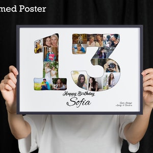 13th Birthday Custom Photo Collage Gift. Birthday Gift for a Sister, Brother, Daughter, Son or Best Friend. Framed Poster 16x12”