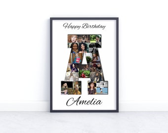 Letter A Collage. Personalised Photo Collage Gift. Birthday Gift for Him or Her, Husband, Wife.