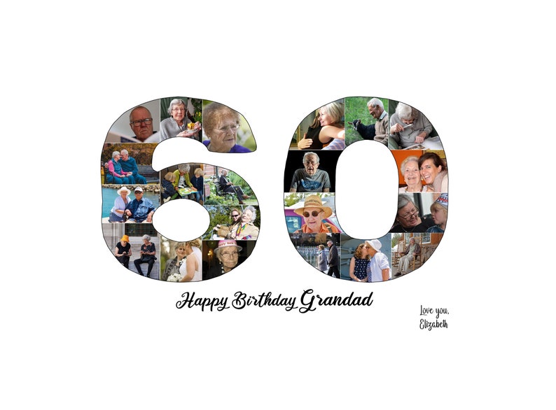 60th Birthday Custom Photo Collage Gift. Birthday Gift for Father, Mother, Grandad, Grandmother, Nana, Nanny. image 2