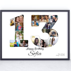 13th Birthday Custom Photo Collage Gift. Birthday Gift for a Sister, Brother, Daughter, Son or Best Friend. image 1