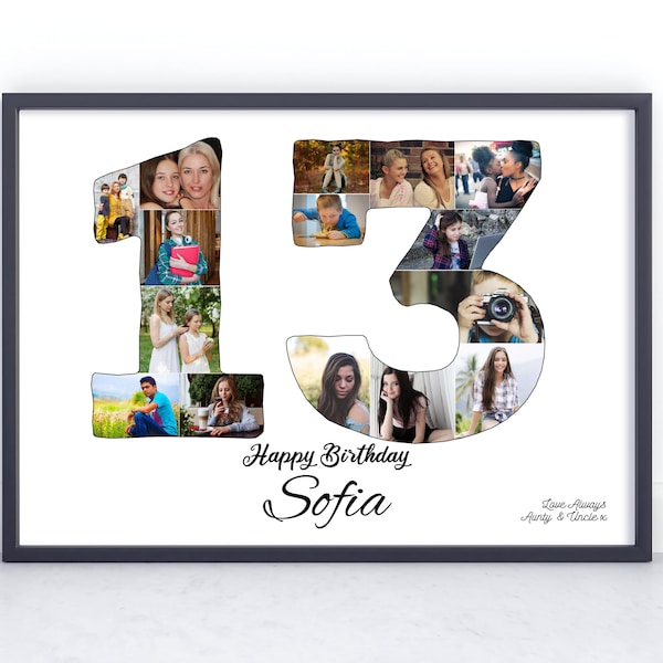 13th Birthday Custom Photo Collage Gift. Birthday Gift for a Sister, Brother, Daughter, Son or Best Friend.