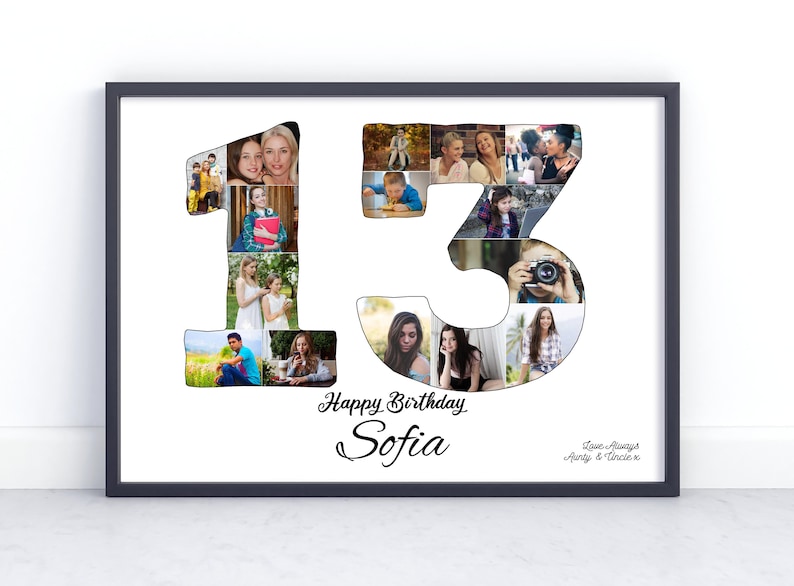 13th Birthday Custom Photo Collage Gift. Birthday Gift for a Sister, Brother, Daughter, Son or Best Friend. image 1