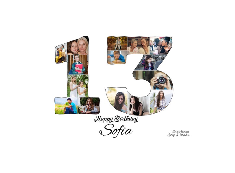 13th Birthday Custom Photo Collage Gift. Birthday Gift for a Sister, Brother, Daughter, Son or Best Friend. image 2