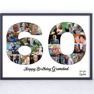 60th Birthday Custom Photo Collage Gift. Birthday Gift for Father, Mother, Grandad, Grandmother, Nana, Nanny. A4 Print Framed