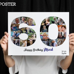 60th Birthday Custom Photo Collage Gift. Birthday Gift for Father, Mother, Grandad, Grandmother, Nana, Nanny. A3 Print