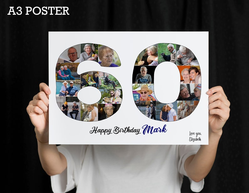 60th Birthday Custom Photo Collage Gift. Birthday Gift for Father, Mother, Grandad, Grandmother, Nana, Nanny. image 6