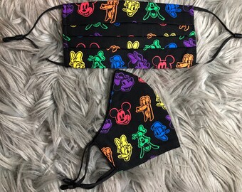Mickey and Friends Face Mask, Reusable and Washable, with filter pocket, Adjustable Straps, Disney Theme, Donald Duck, Pluto, Minnie, Goofy