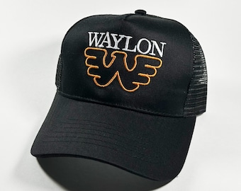 Vintage Style Waylon Jennings Stitched Black Mesh Trucker Hat Free Shipping