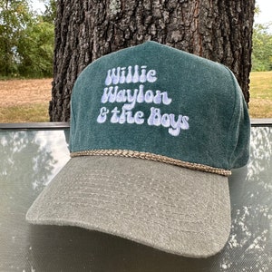 Vintage Style Willie Waylon and the Boys Embroidered Faded Canvas Snapback Trucker Rope Hat for Men and Women with Free Shipping