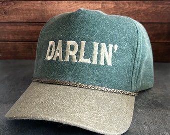 Vintage Style Darlin’ Embroidered Faded Canvas Snapback Trucker Rope Hat with Free Shipping