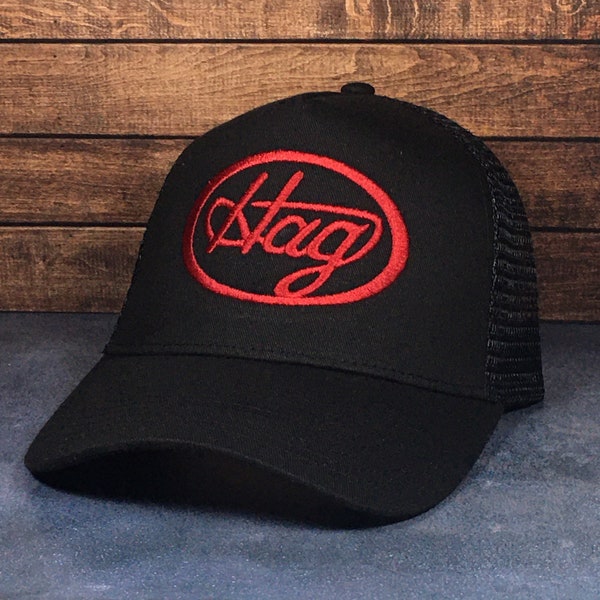 Vintage Style Merle Haggard “Hag” Stitched Black Mesh Trucker Hat Free Shipping