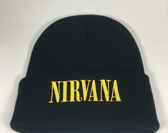 Vintage Style Nirvana Stitched Black Beanie Free Shipping