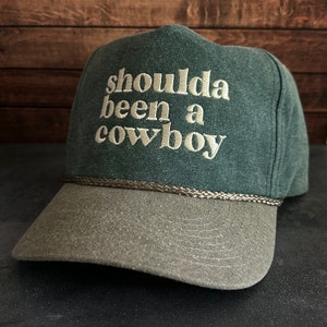 Shoulda Been A Cowboy Trucker Hat – Vintage Style Embroidered Rope Snapback – Fun Canvas Trucker Hat with Free Shipping