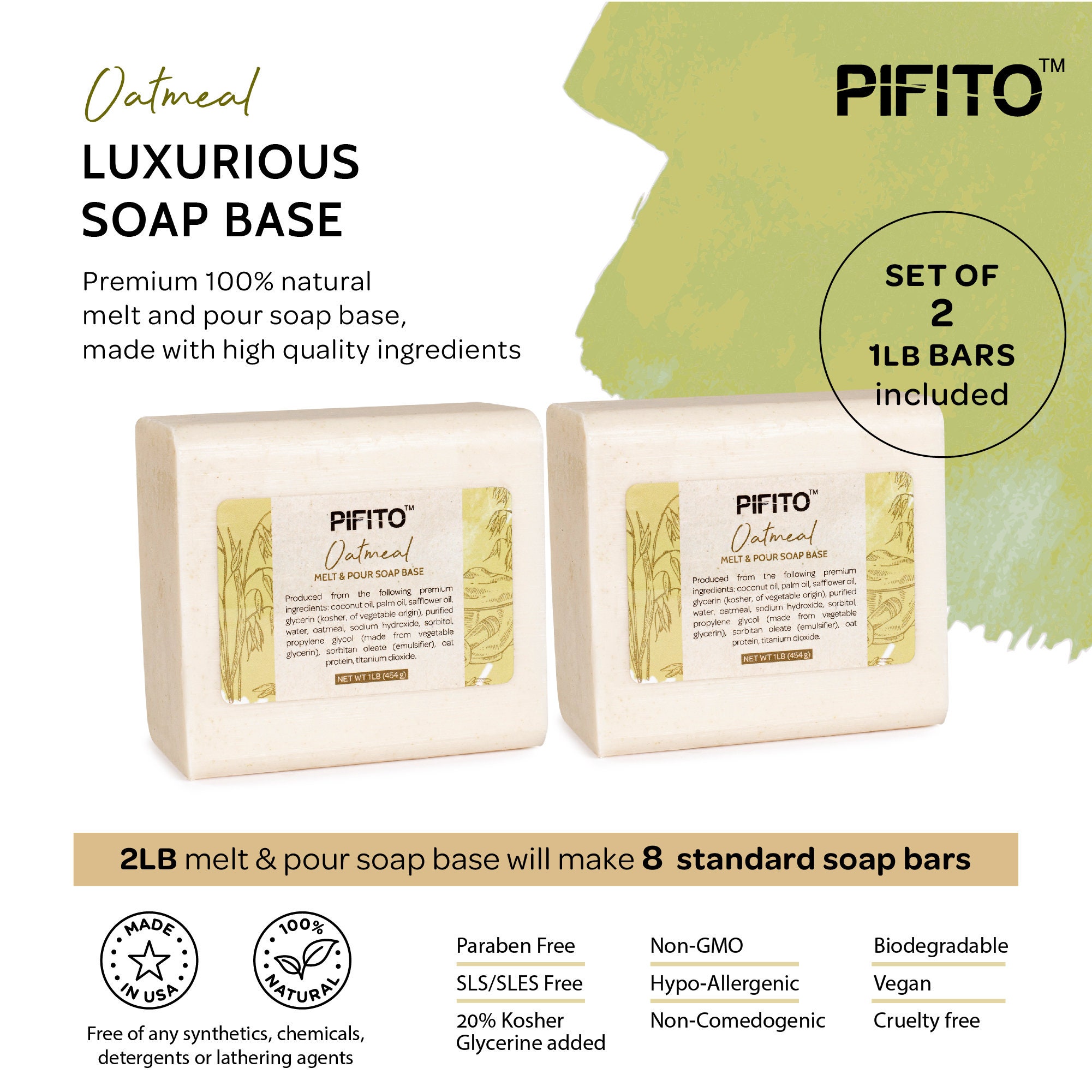 Pifito Oatmeal Melt and Pour Soap Base Premium 100% Natural