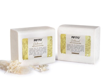 May include: Two white bars of PIFITO™ Oatmeal Melt & Pour Soap Base. The soap base is packaged in a white box with a yellow label that reads "PIFITO™ Oatmeal Melt & Pour Soap Base". The label also includes a list of ingredients.