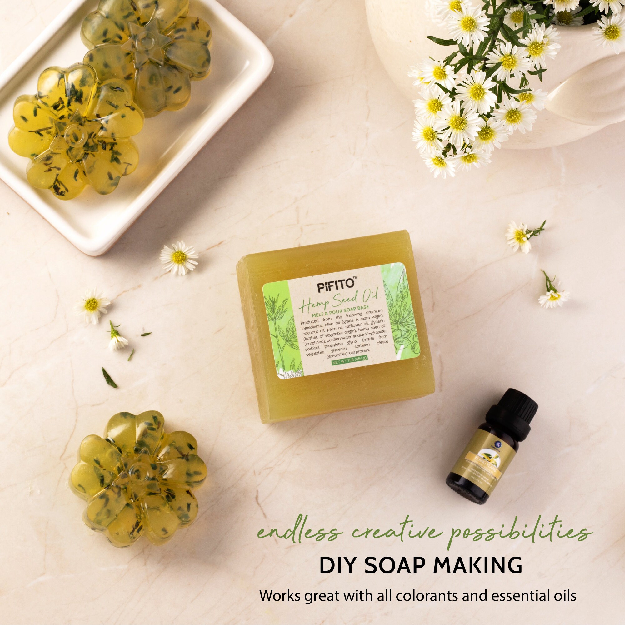 Pifito Hemp Seed Oil Melt and Pour Soap Base Premium 100 Natural Glycerin Soap Base Luxurious