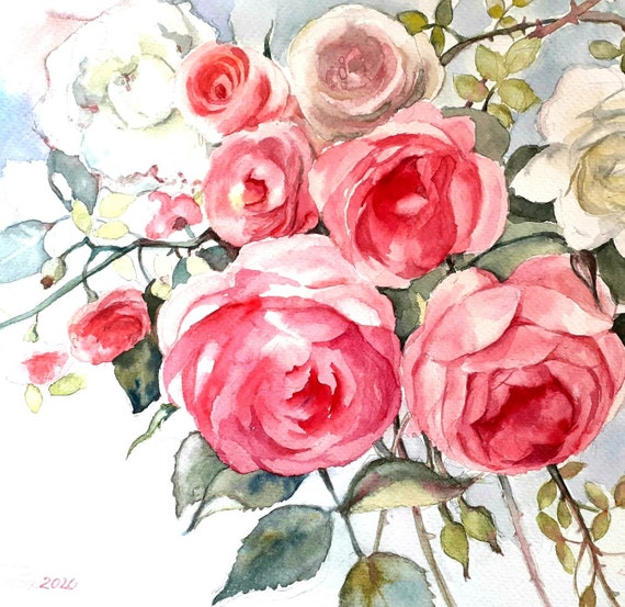 Painting Roses Painting Handmade Artwork Roses Watercolor Floral