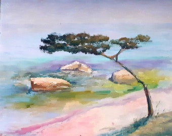Paysage marin de plage, peinture originale, oeuvre d'art sur l'océan, peinture de Laguna Beach, art mural littoral