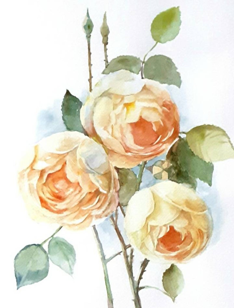 Peinture originale de roses jaunes Fleurs de juillet Art Roses jaunes aquarelle Roses minables peinture Oeuvre d'art de roses jaunes artiste ukrainienne image 2