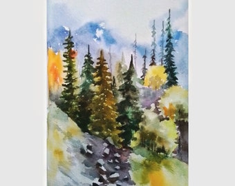 Colorado Peinture Aquarelle Art original Colorado Forest Landscape Artwork Lake Mountain Landscape Wall Art