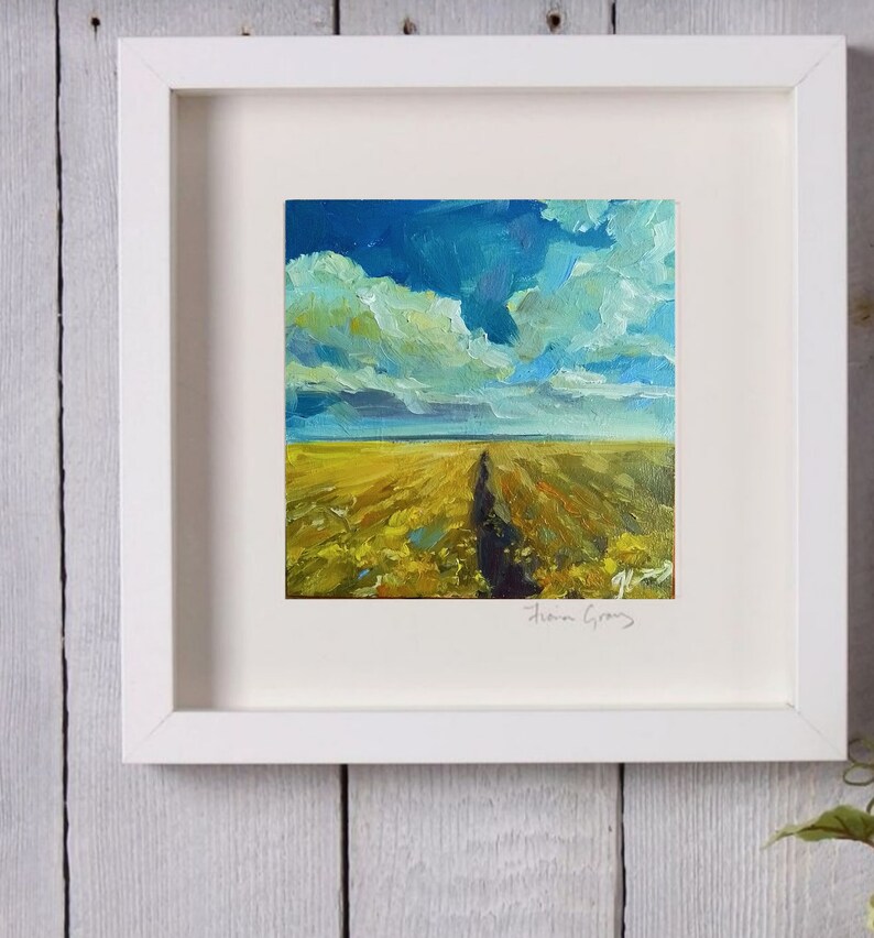 Ukranian Landscape Painting Original Art Sky Fields Artwork Clouds Landscape Wall Art Ukrainian Artist 画像 3