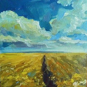 Ukranian Landscape Painting Original Art Sky Fields Artwork Clouds Landscape Wall Art Ukrainian Artist 画像 1